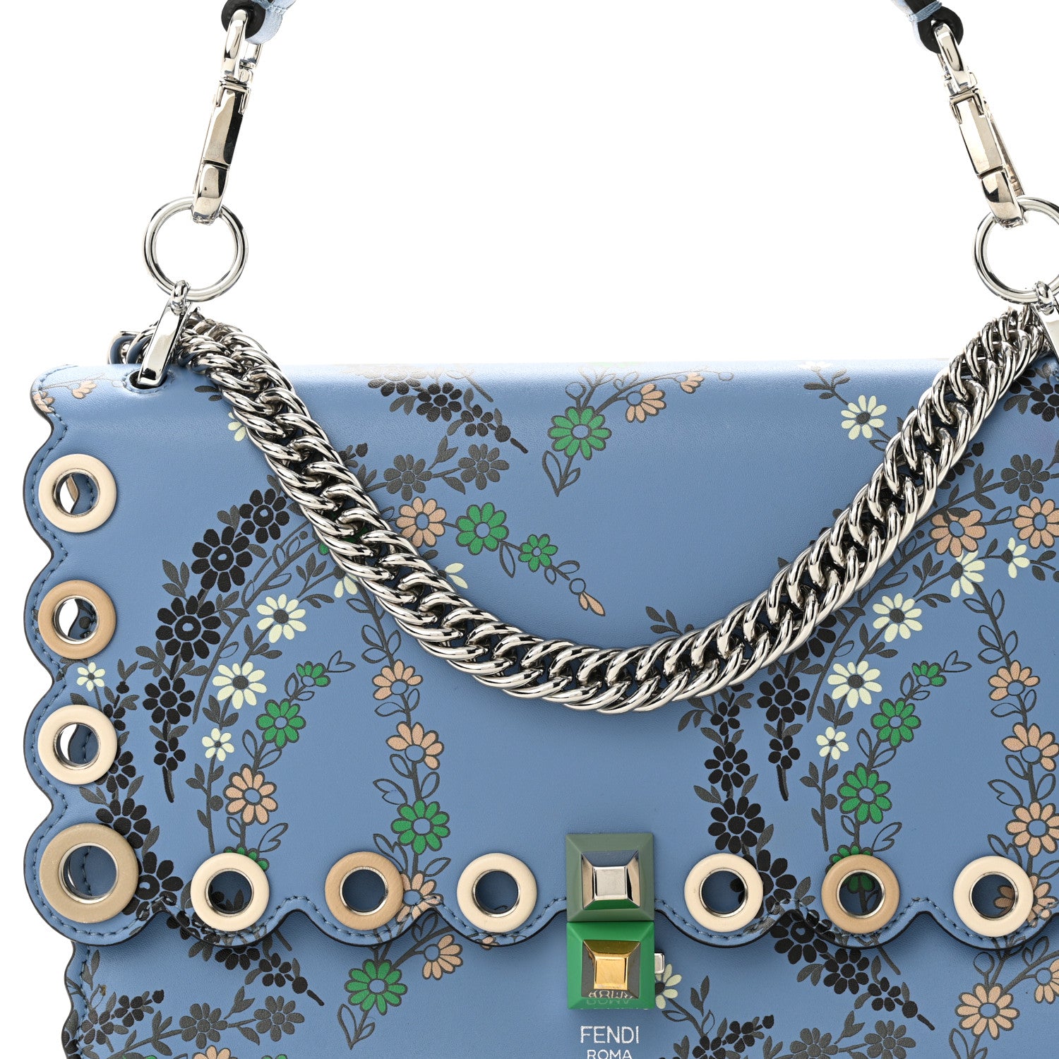 Fendi Vitello Liberty Japanese Blossom Scalloped Studded Grommet Kan I Shoulder Bag Nebula Multicolor 8 of 10