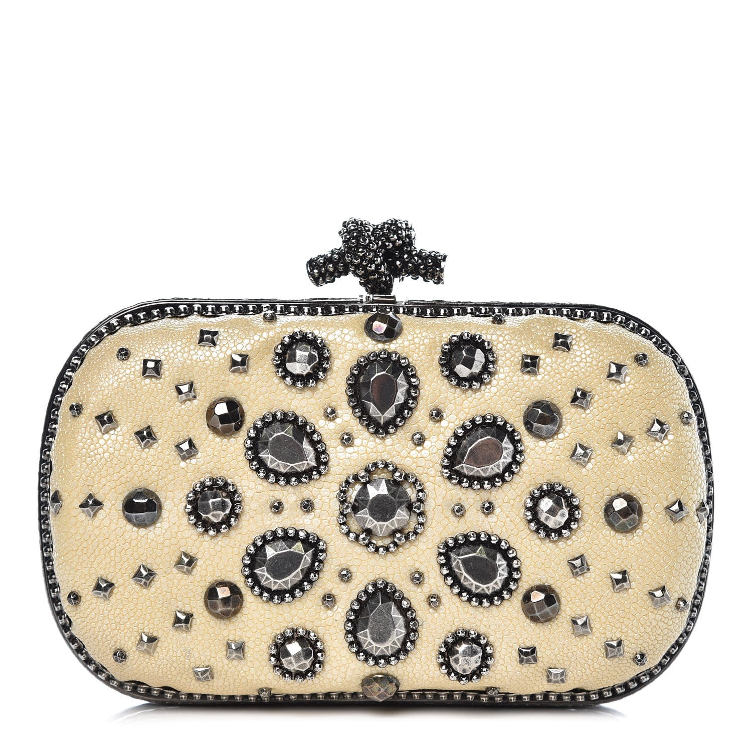 Bottega Veneta Galuchat Studded Knot Clutch Mineral 1 of 6