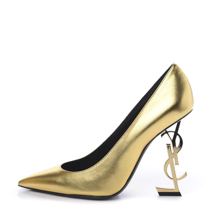 Saint Laurent Calfskin Opyum 100 Pumps 39 Gold 1 of 9