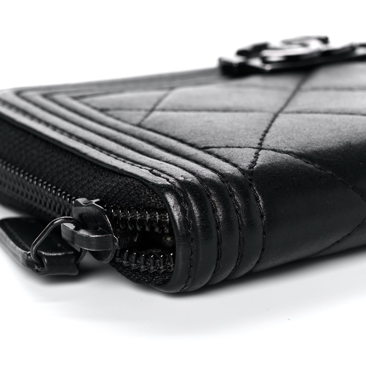 Chanel Lambskin Quilted Small Boy Zip Around Wallet Black 10 of 11