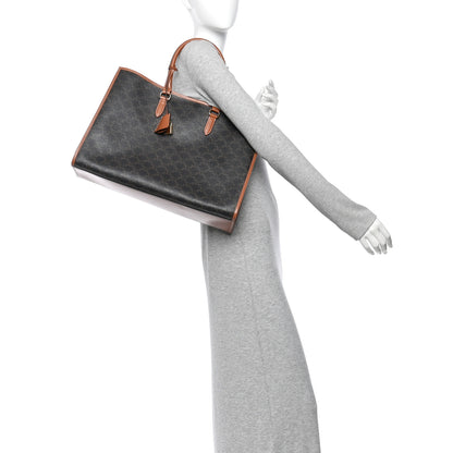 Celine Triomphe Canvas Calfskin Horizontal Cabas Tan 2 of 11