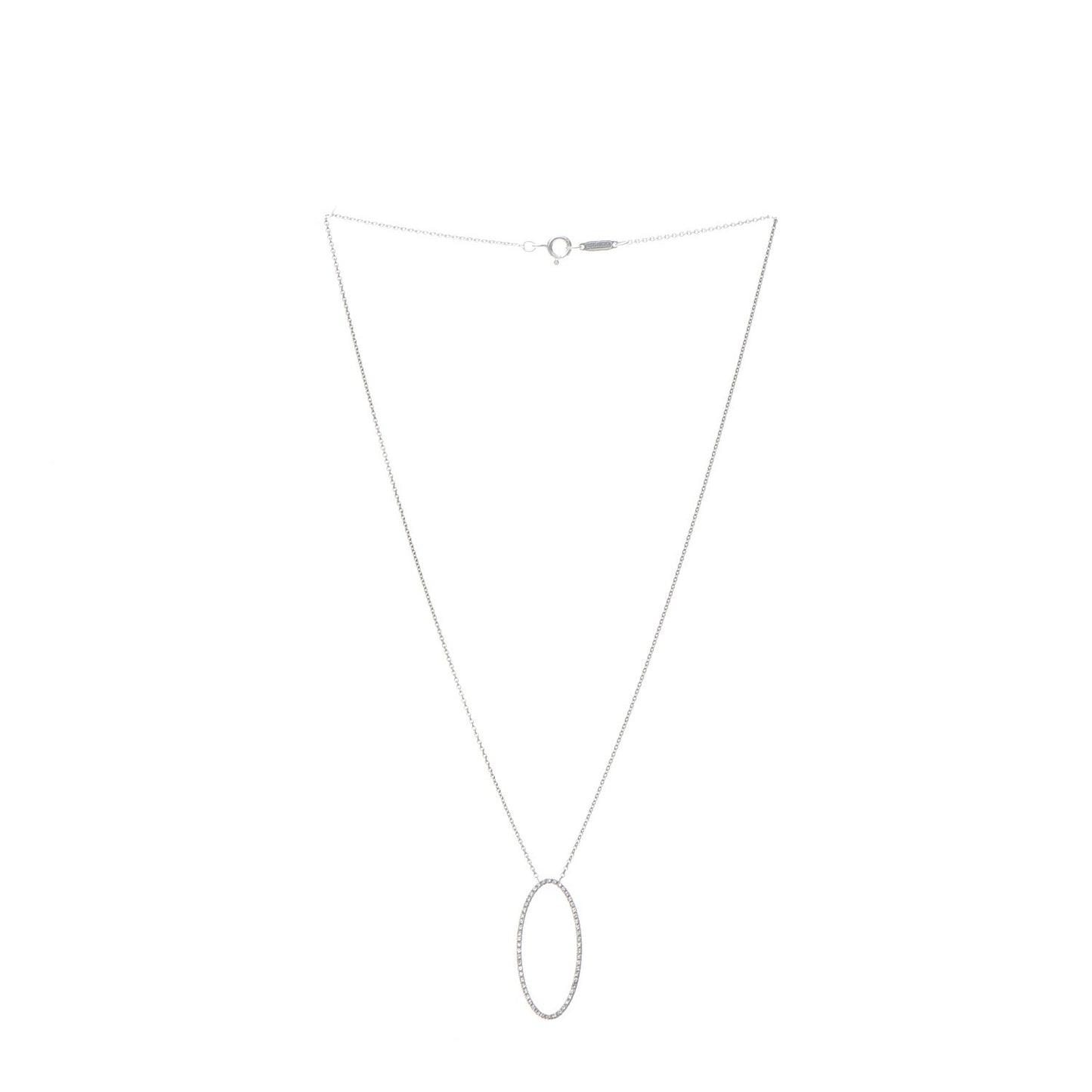 18K White Gold Diamond Metro Oval Pendant Necklace