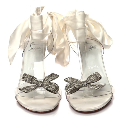 Christian Louboutin Satin Crystal PVC Astrinodo 100 Sandals 38 Ivory 2 of 8