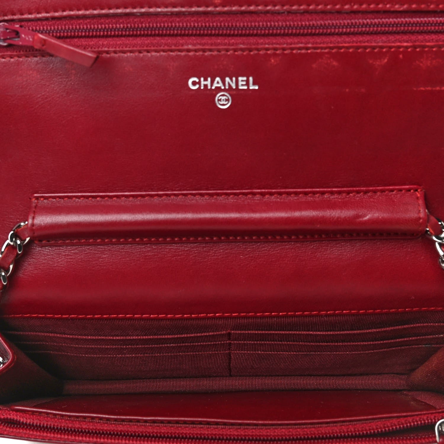 Chanel Patent Quilted Wallet On Chain WOC Red 5 of 6