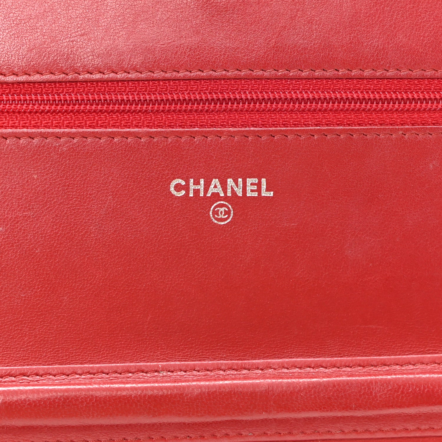 Chanel Lambskin Camellia Embossed Wallet On Chain WOC Red 6 of 13