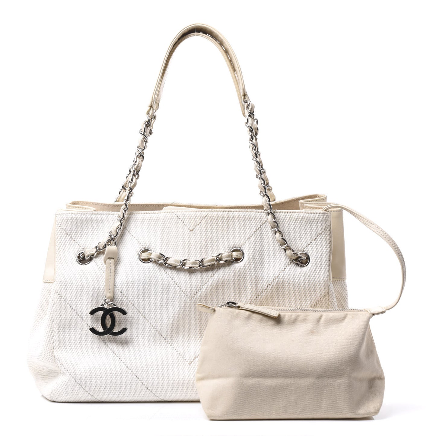 Canvas Chevron CC Shopping Tote White
