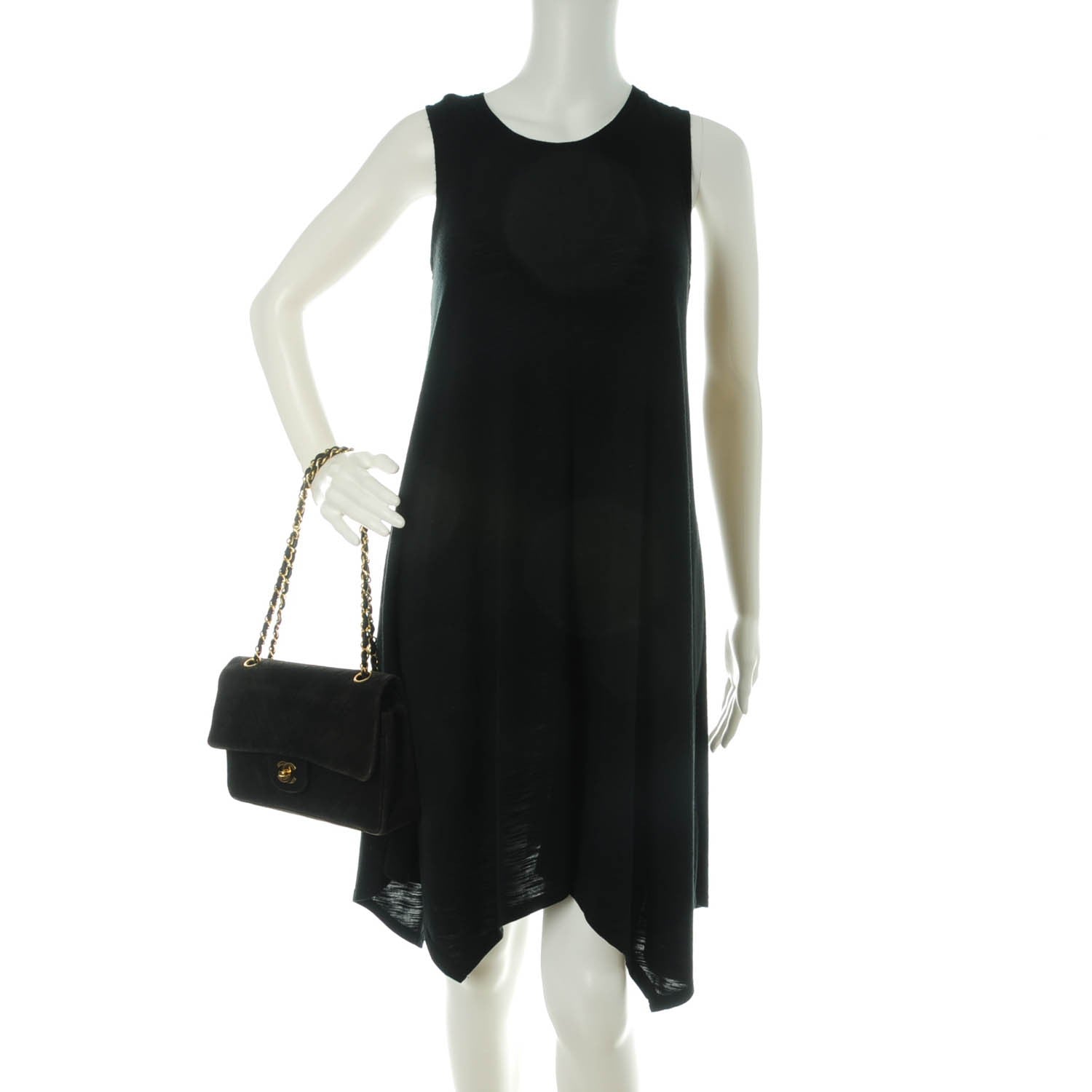 Chanel Suede Chevron Medium Double Flap Bag Black 2 of 9