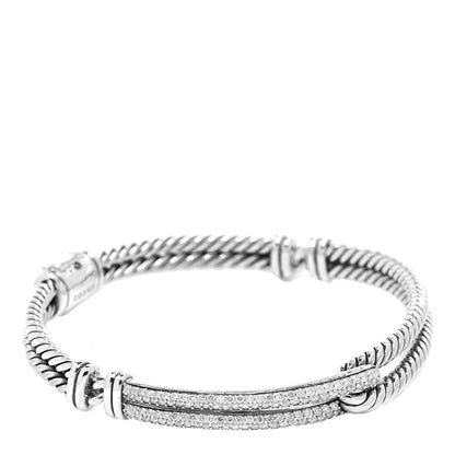 David Yurman Sterling Silver Diamond 7mm Petite Pave Single Loop Labyrinth Bracelet 1 of 4