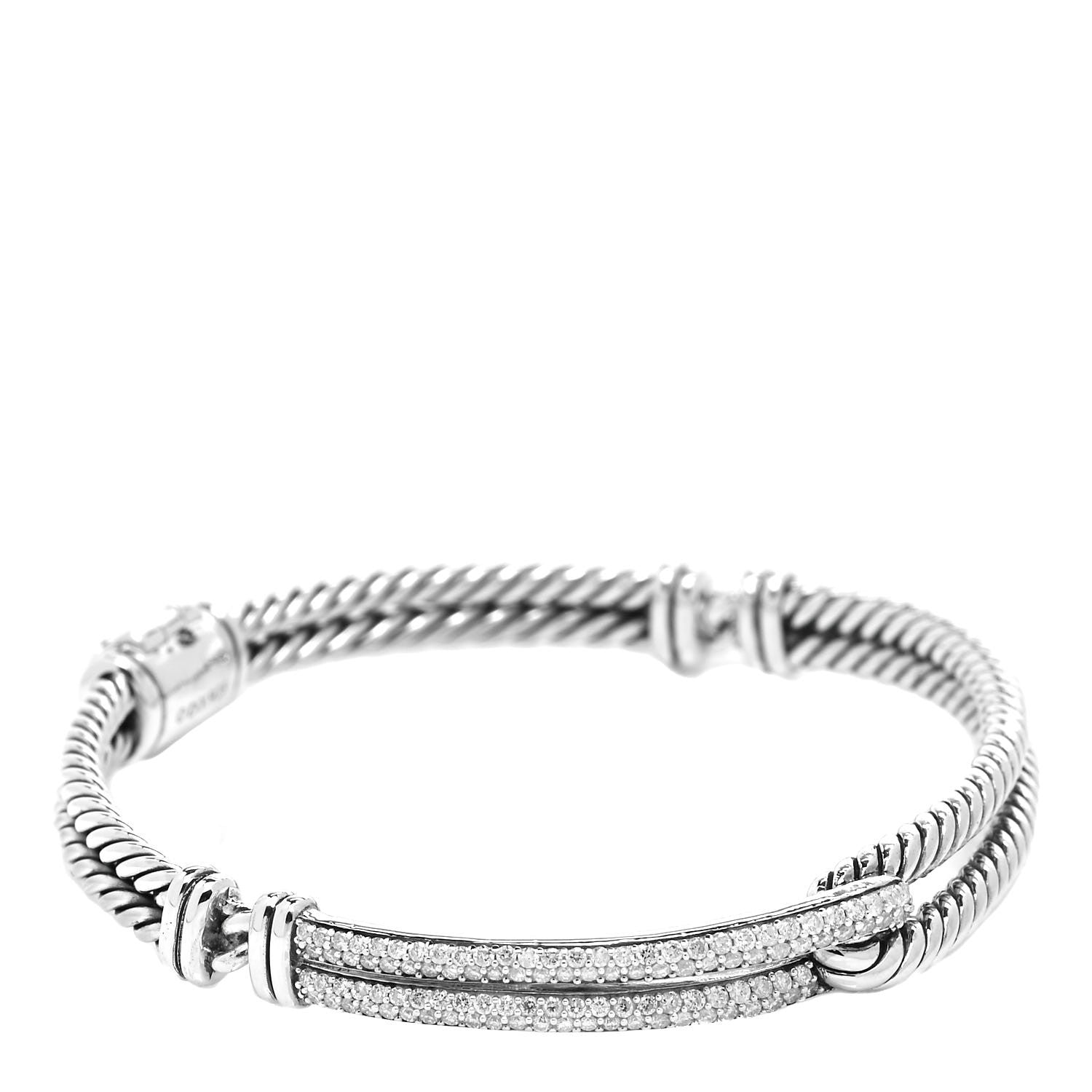 David Yurman Sterling Silver Diamond 7mm Petite Pave Single Loop Labyrinth Bracelet 1 of 4