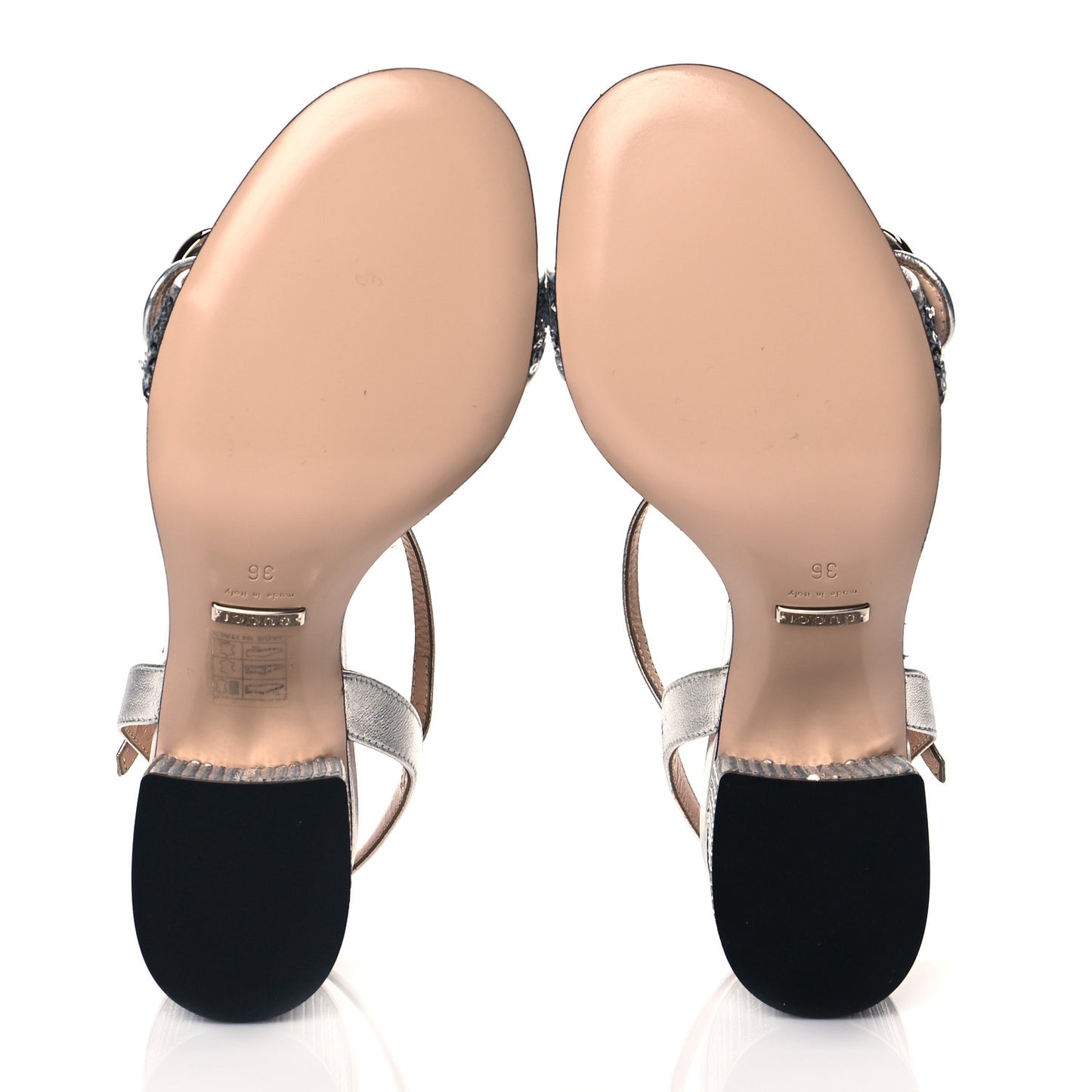 Sequin Satin Nappa GG Marmont Ankle Wrap 75mm Sandals 36 Silver Grigio Argento