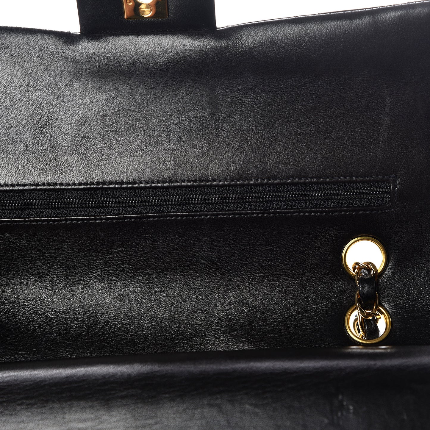 Lambskin Quilted Medium Double Flap Black