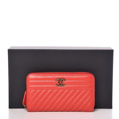 Chanel Shiny Goatskin Diagonal Quilted Small Zip Around Wallet Red 13 of 13
