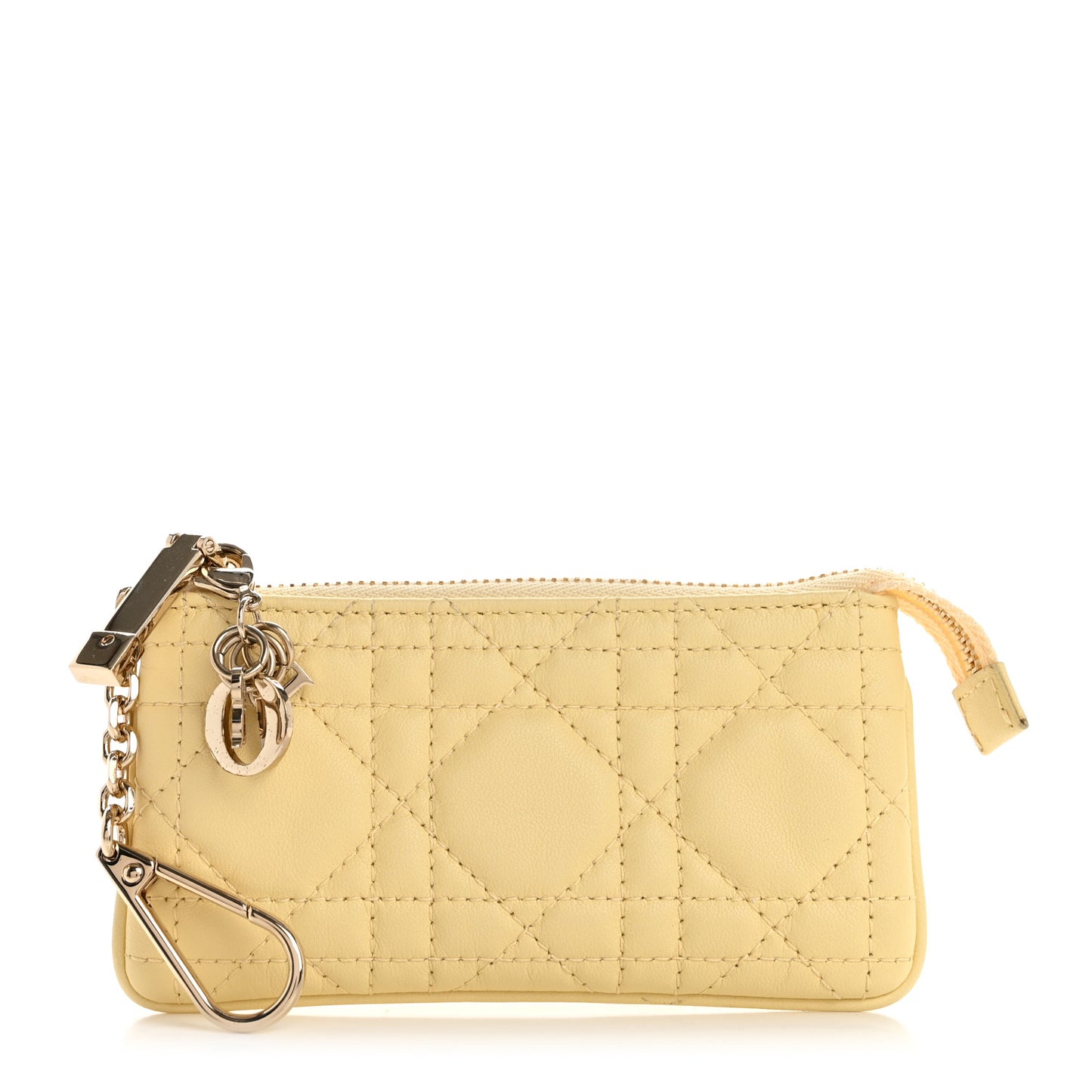 Lambskin Cannage Lady Dior Zipped Key Case Soft Yellow
