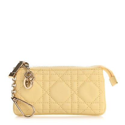 Christian Dior Lambskin Cannage Lady Dior Zipped Key Case Soft Yellow 1 of 8
