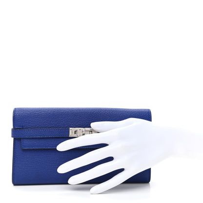 Hermes Chevre Mysore Kelly Longue Wallet Bleu Electrique 2 of 8