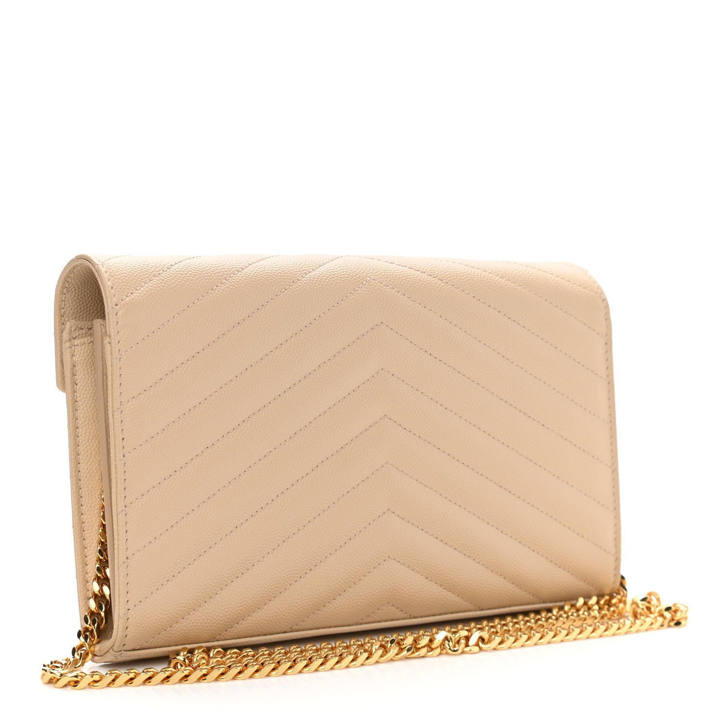 Saint Laurent Grain De Poudre Matelasse Chevron Monogram Chain Wallet Nude Powder 3 of 10