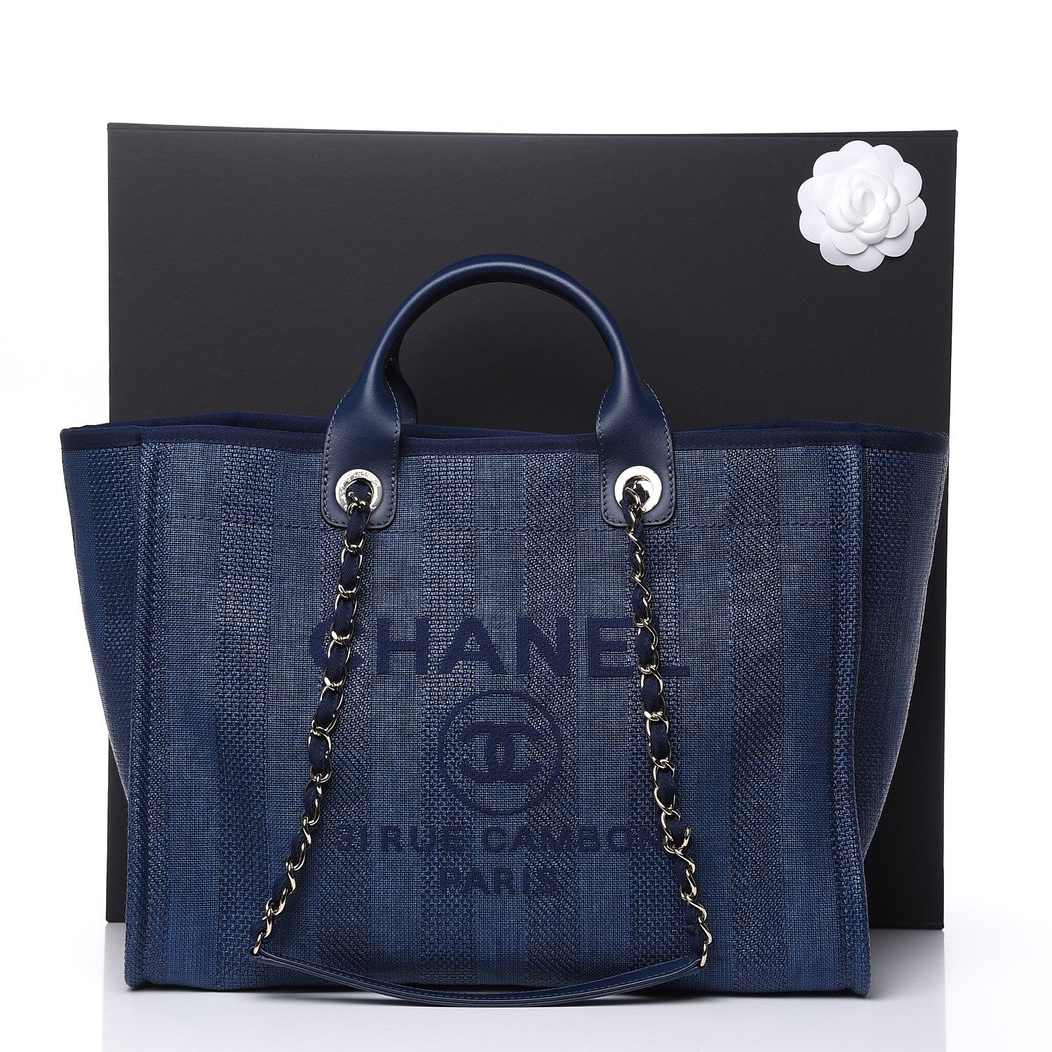 Chanel Woven Straw Raffia Striped Large Deauville Tote Navy Blue 11 of 11