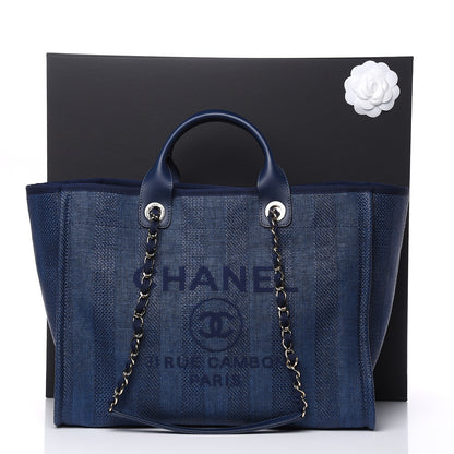 Chanel Woven Straw Raffia Striped Large Deauville Tote Navy Blue 11 of 11