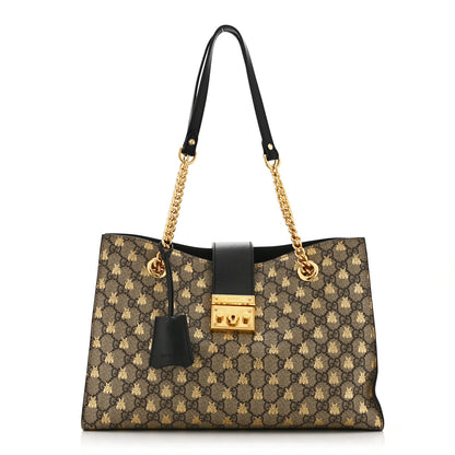 Gucci GG Supreme Monogram Bees Medium Padlock Tote Beige Oro Black 1 of 11