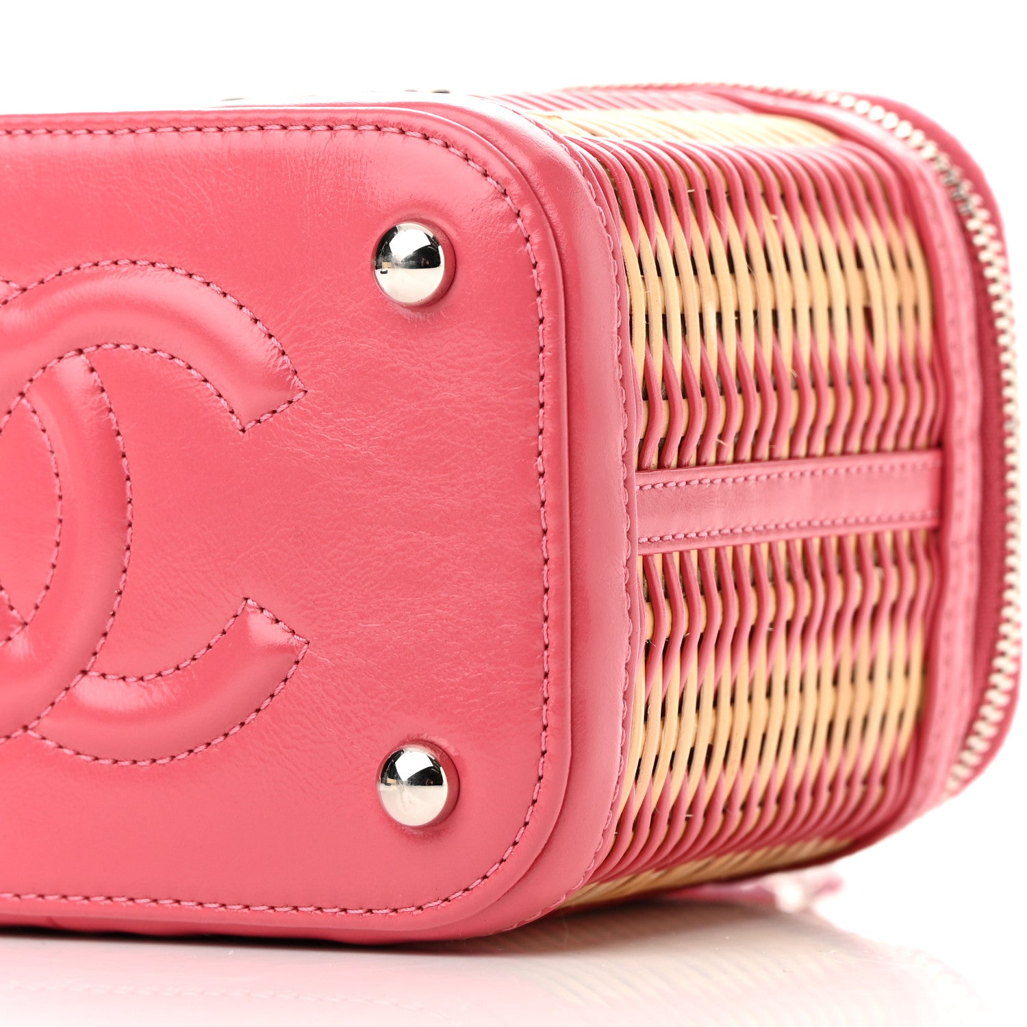 Chanel Calfskin Raffia Small Take Away Vanity Case Bag Pink Beige 10 of 11