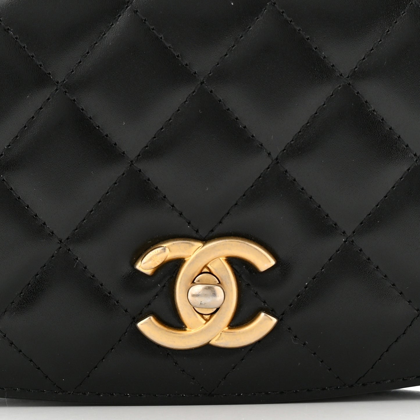 Shiny Calfskin Quilted Suede Goatskin Belt Bag Black