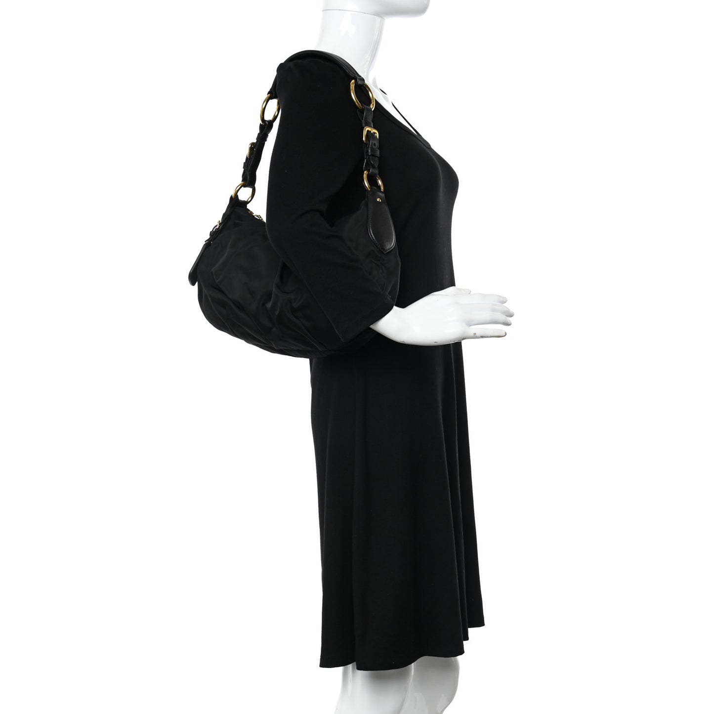 Tessuto Nylon Pleated Shoulder Bag Black