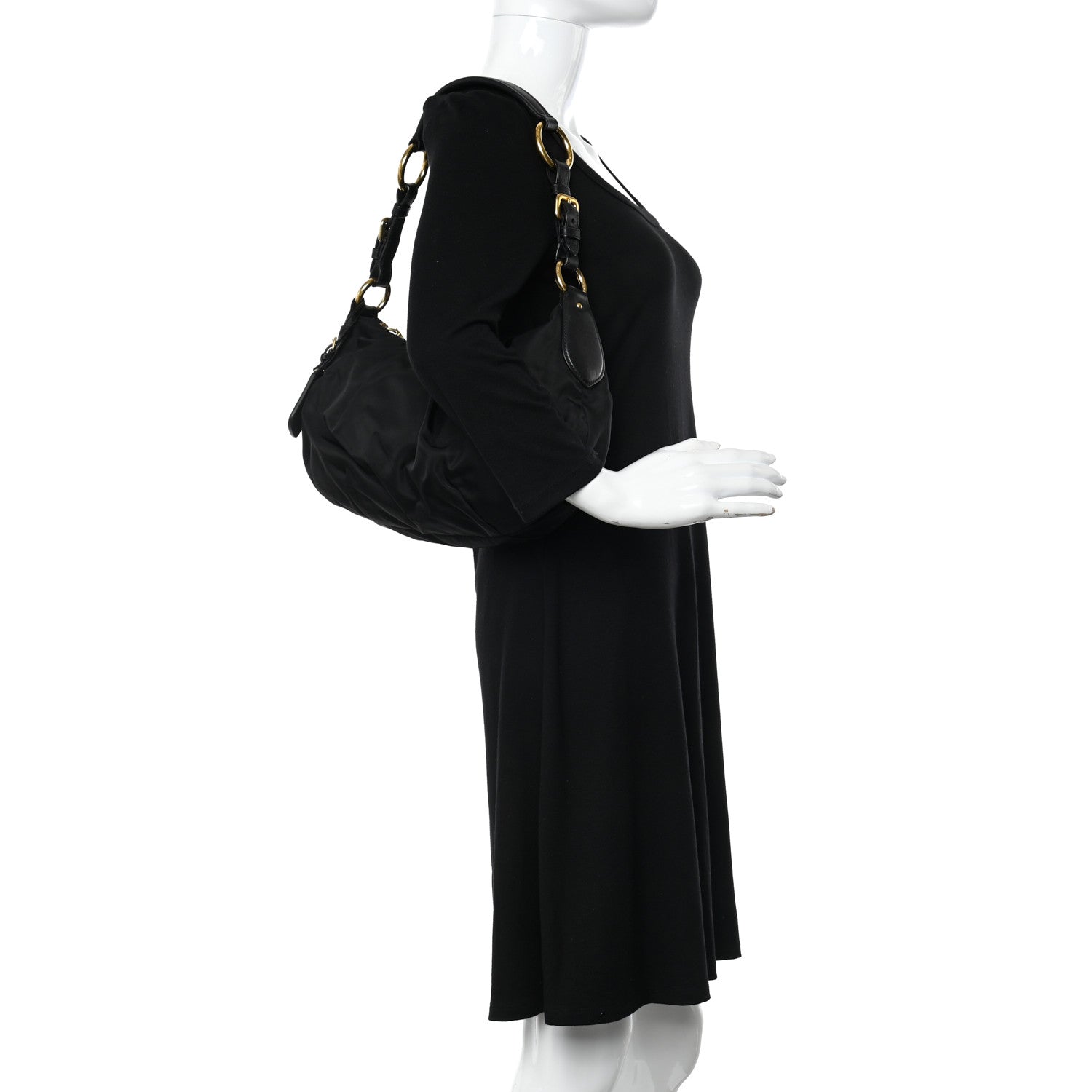 Prada Tessuto Nylon Pleated Shoulder Bag Black 2 of 17
