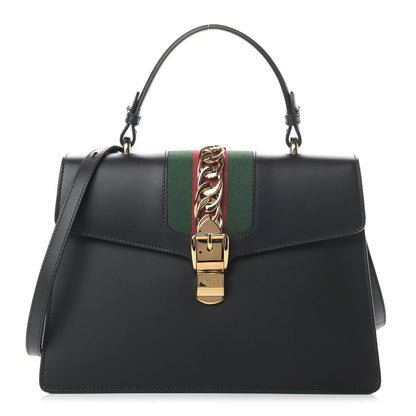 Gucci Calfskin Medium Sylvie Top Handle Bag Black 1 of 6