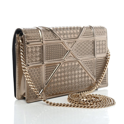 Christian Dior Metallic Patent Micro-Cannage Diorama Wallet on Chain Pouch Gold 2 of 4