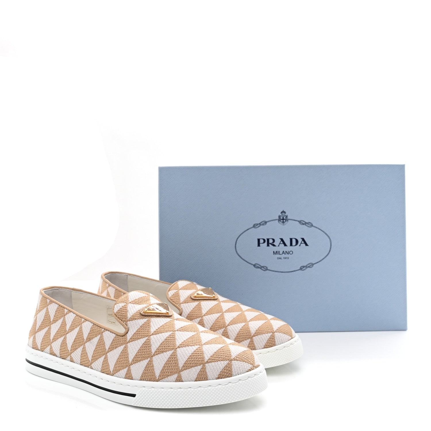 Prada Jacquard Trianglolo Symbole Embroidered Metal Triangle Logo Slip On Sneakers 38 Corda Talco 10 of 10