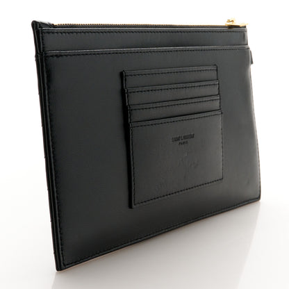 Saint Laurent Lambskin Chevron Monogram Large Bill Pouch Black 3 of 9