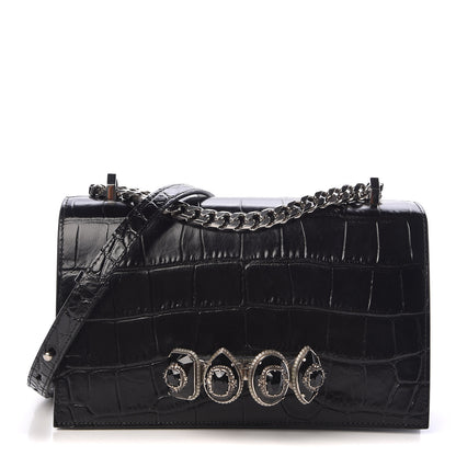 Alexander McQueen Calfskin Crocodile Embossed Knuckle Shoulder Bag Black 1 of 10
