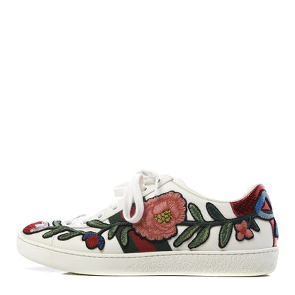 Gucci Calfskin Web Floral Embroidered Womens Ace Sneakers 35.5 White 1 of 10
