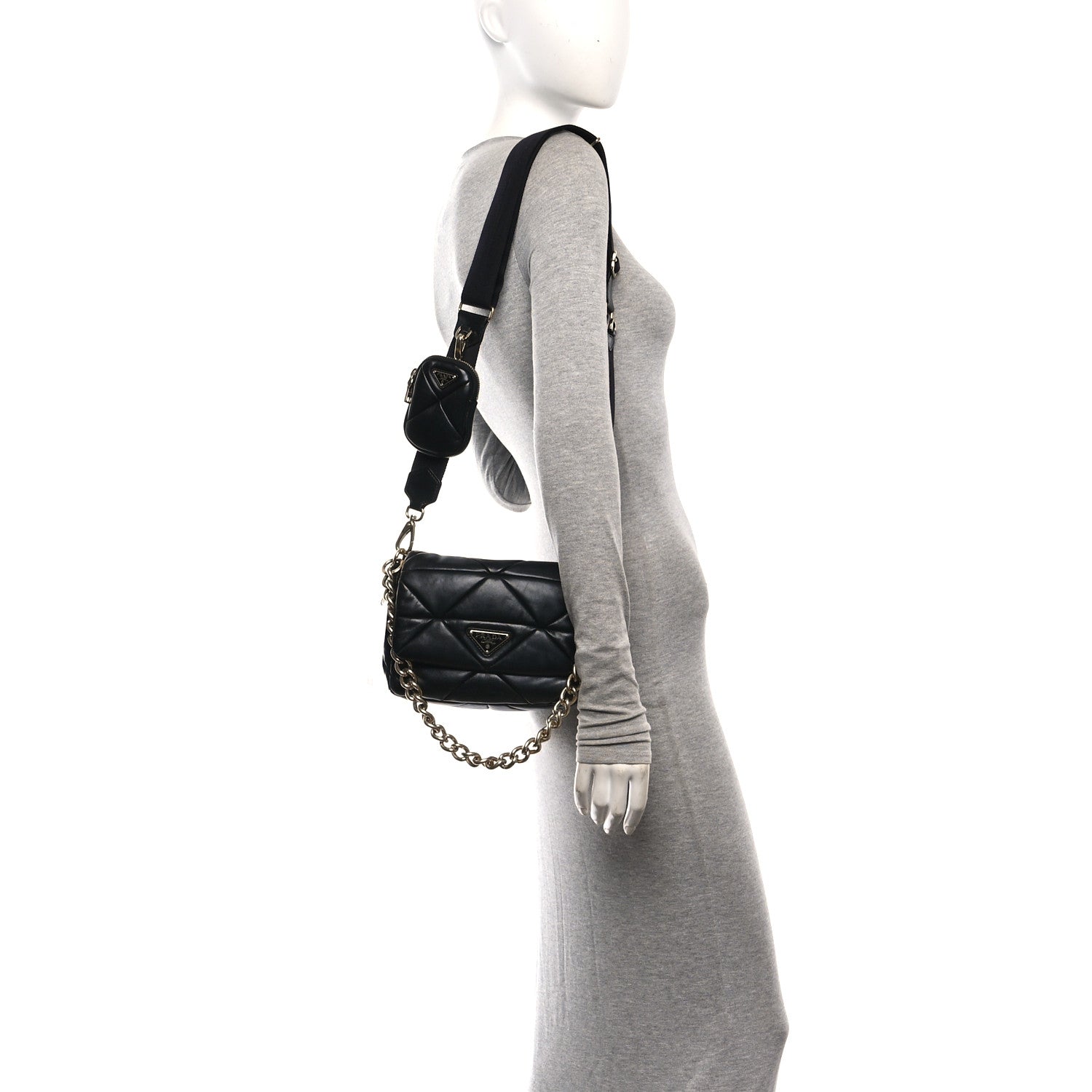 Prada Nappa Re-Nylon Triangle Quilted Patchwork System Flap Shoulder Bag Black 2 of 10