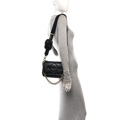 Prada Nappa Re-Nylon Triangle Quilted Patchwork System Flap Shoulder Bag Black 2 of 10