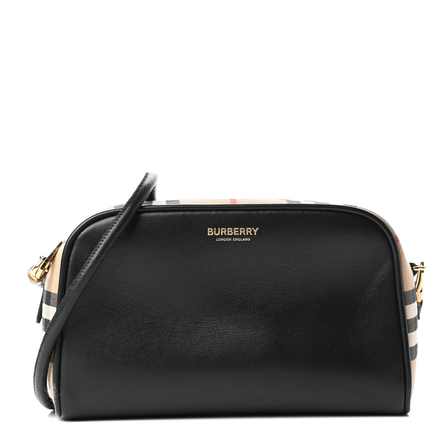 Calfskin Vintage Check Half Cube Crossbody Bag Black