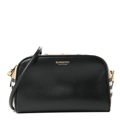Burberry Calfskin Vintage Check Half Cube Crossbody Bag Black 1 of 9