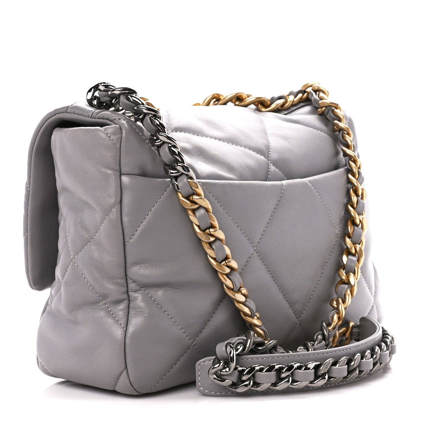 Lambskin Quilted Large Chanel 19 Flap Grey