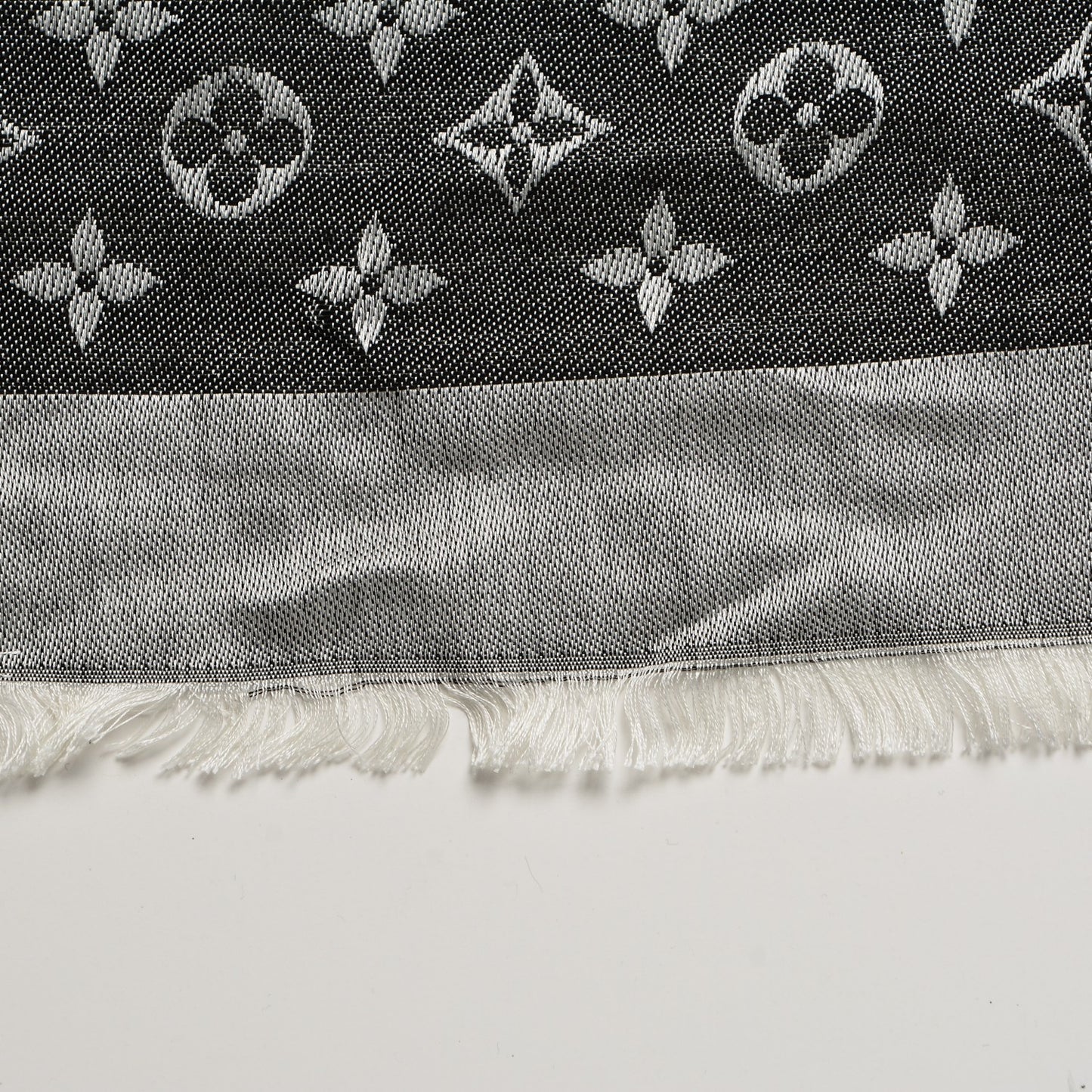 Silk Wool Monogram Denim Shawl Black