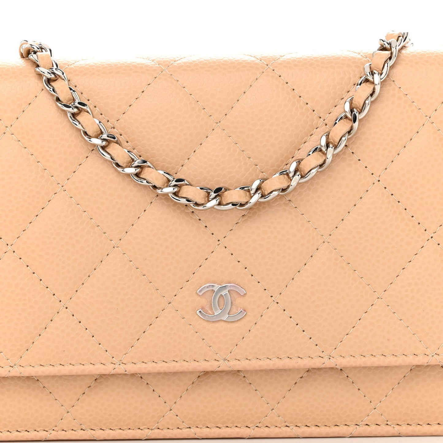 Caviar Quilted Wallet On Chain WOC Beige