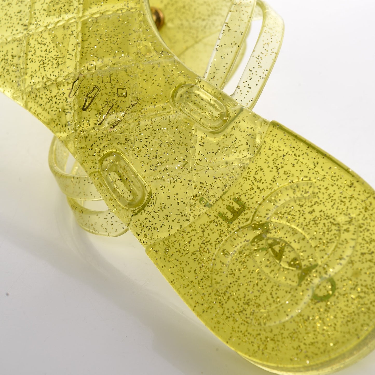 Jelly Camellia Glitter Thong Sandals 39 Yellow