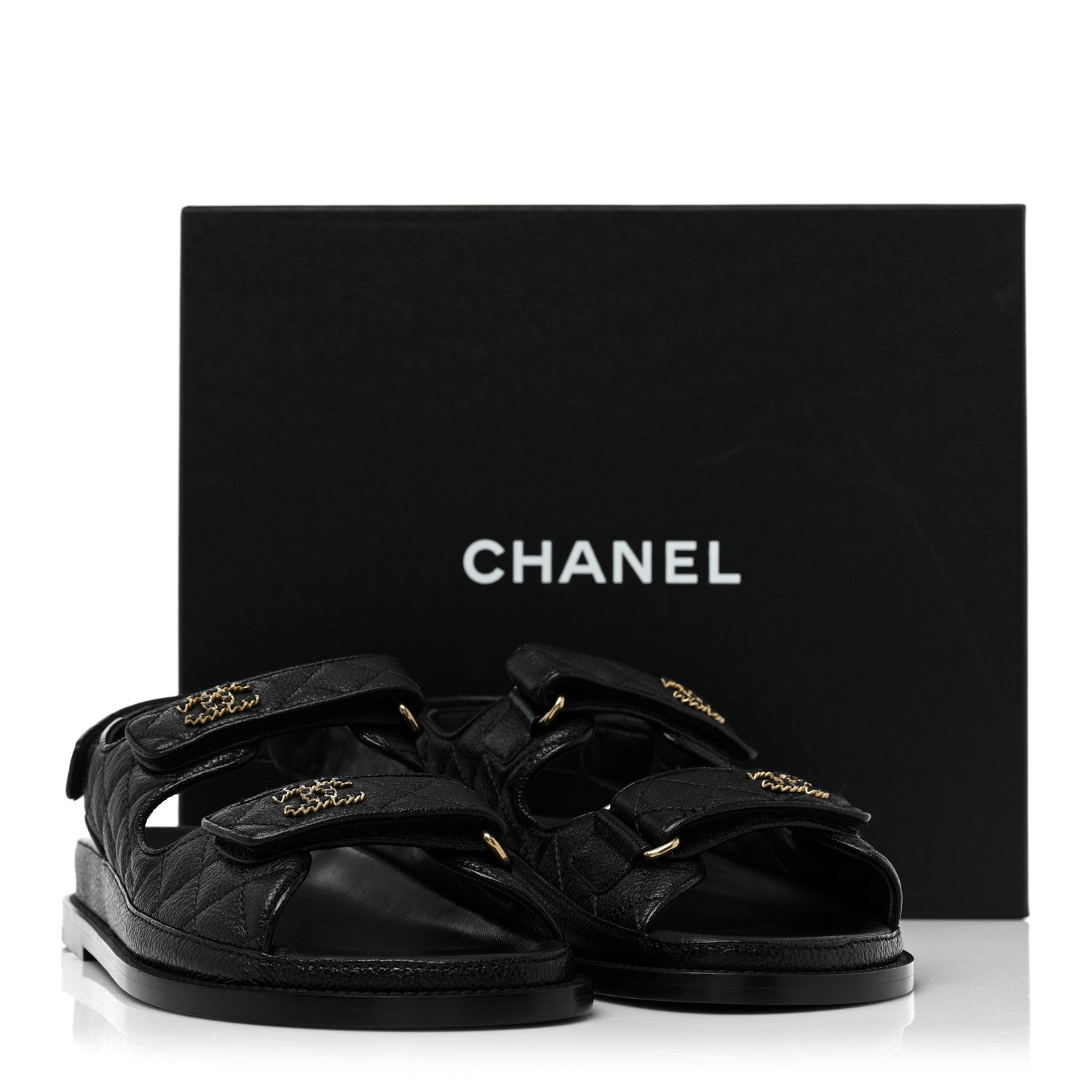 Chanel Grained Calfskin Velcro Dad Sandals 39 Black 9 of 9