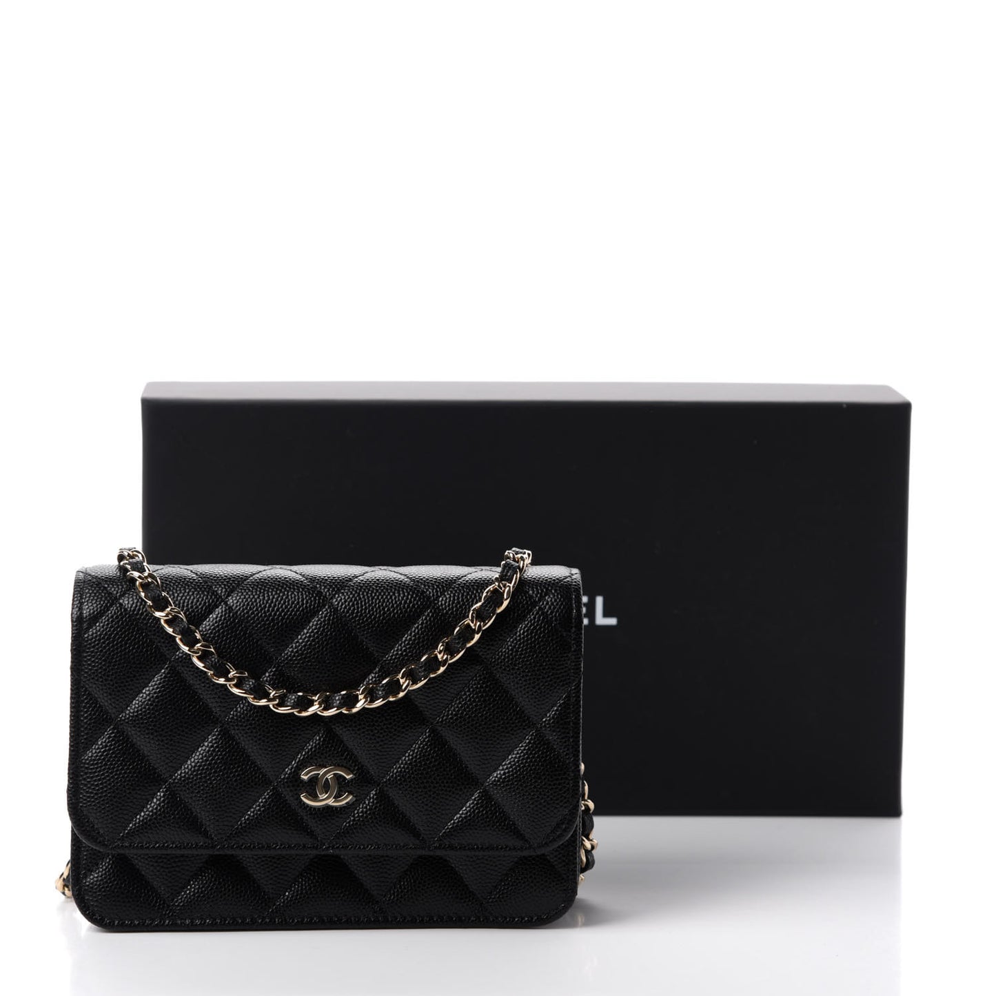 Caviar Quilted Mini Wallet On Chain WOC Black