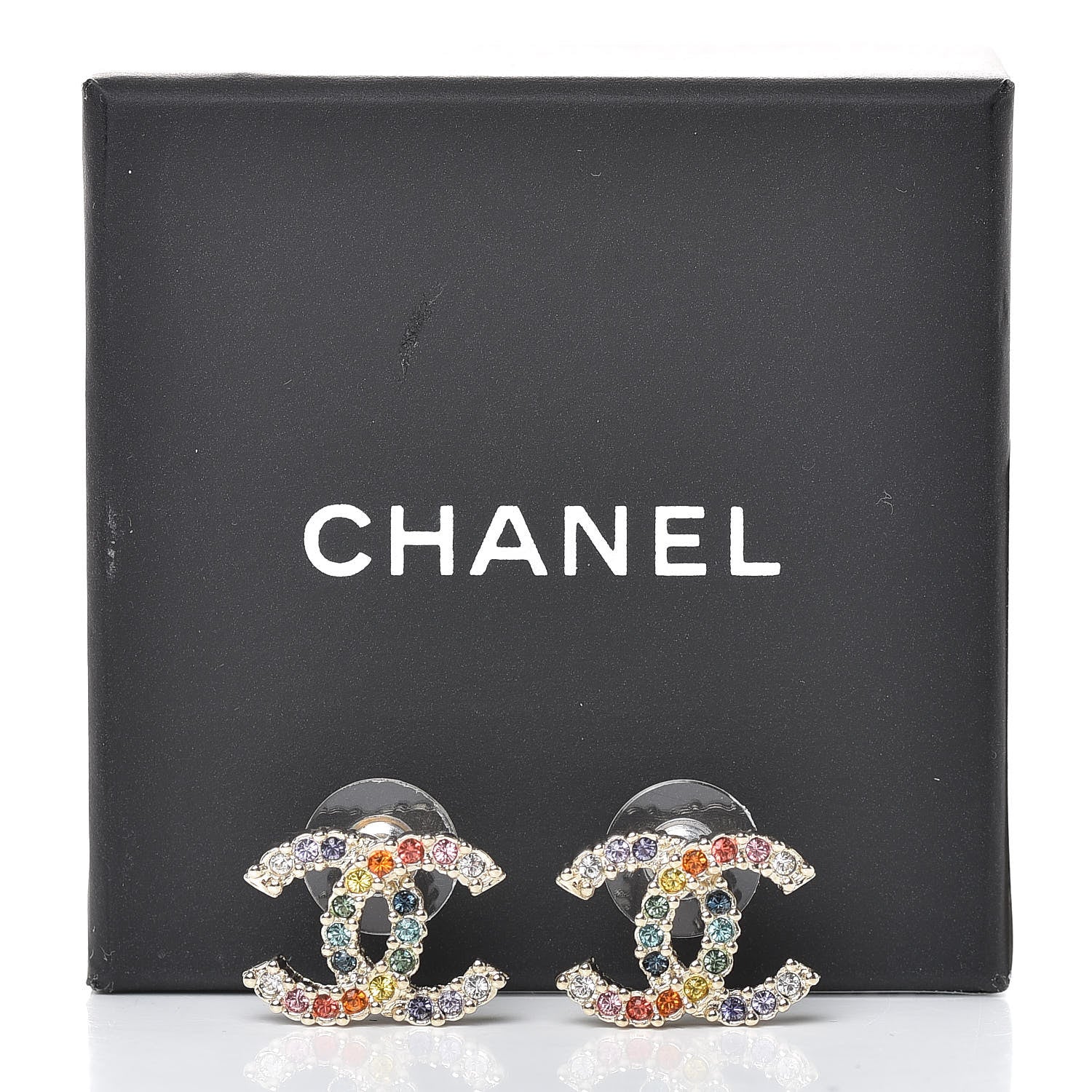 Chanel Crystal Over The Rainbow CC Earrings Gold Multicolor 5 of 5