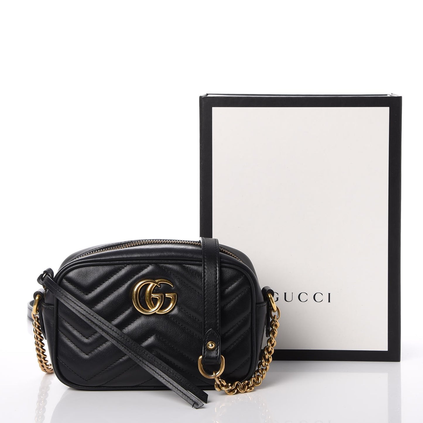 Calfskin Matelasse Mini GG Marmont Chain Shoulder Bag Black