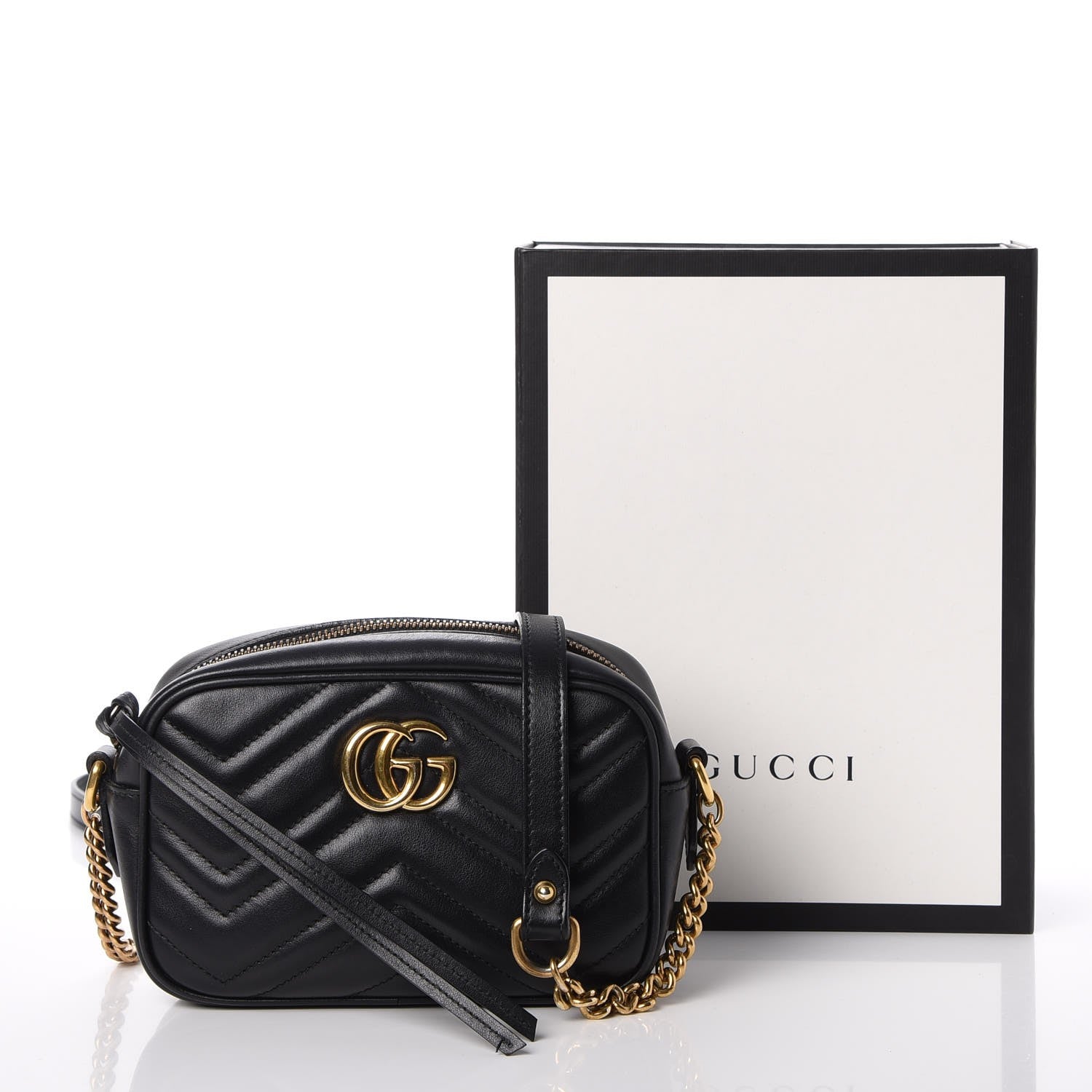 Gucci Calfskin Matelasse Mini GG Marmont Chain Shoulder Bag Black 10 of 10