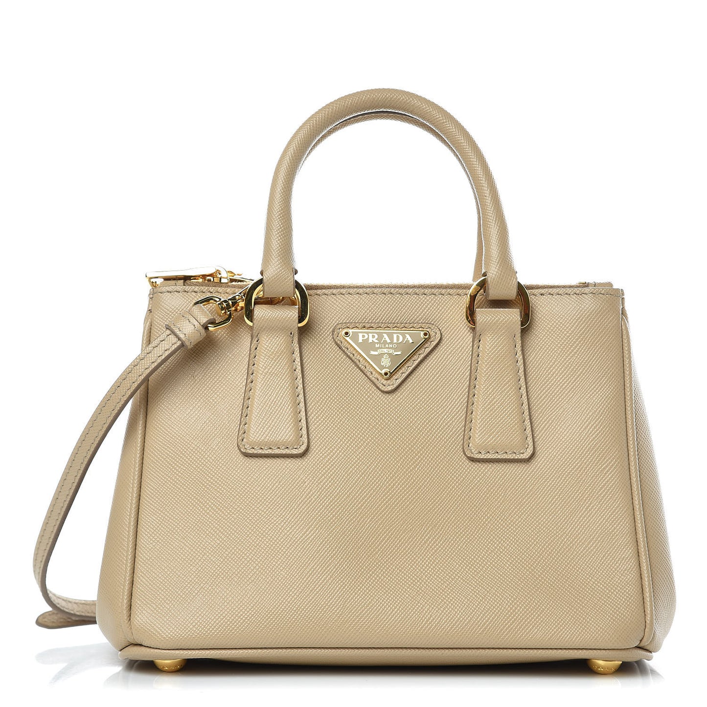 Saffiano Lux Micro Galleria Double Zip Tote Sabbia