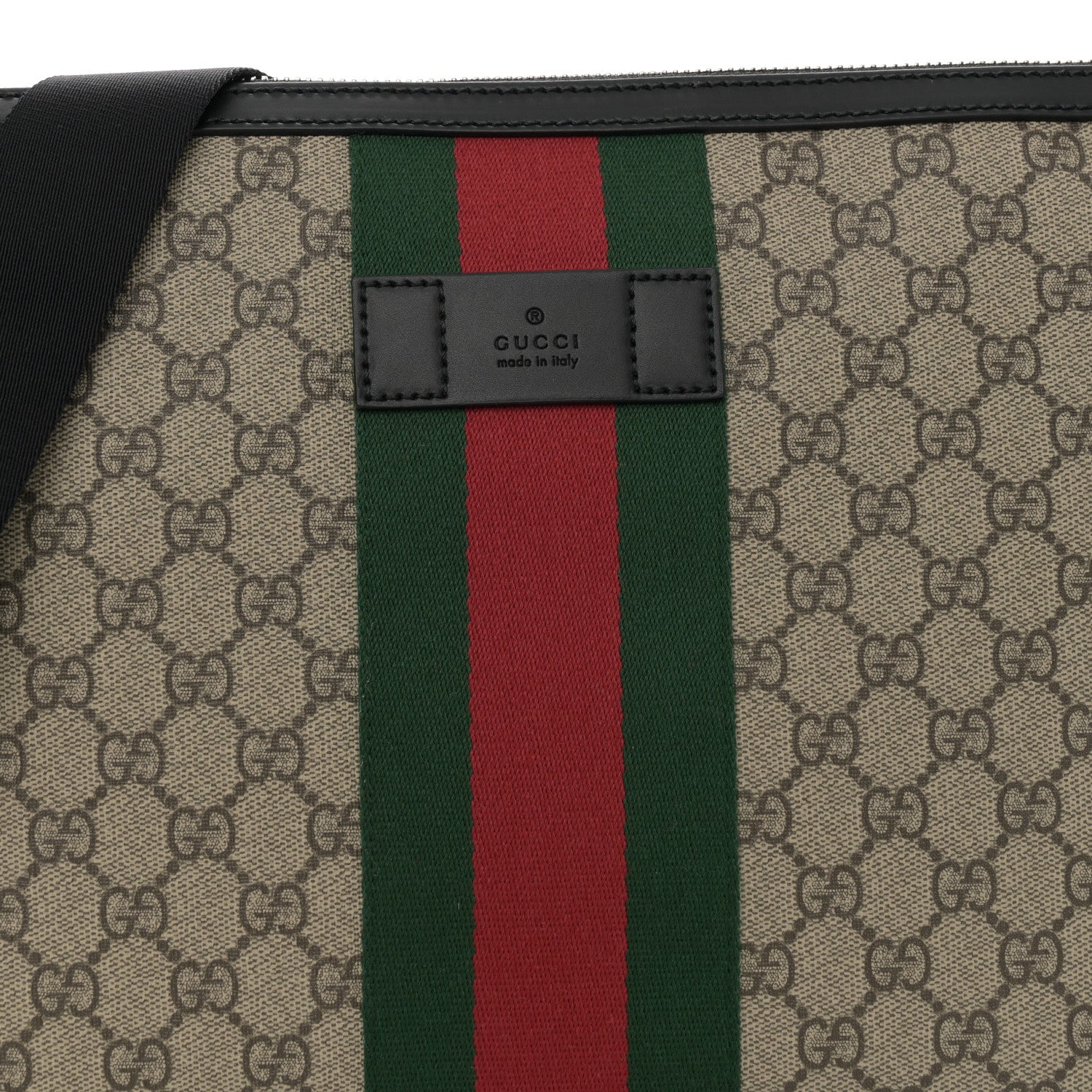 Gucci GG Supreme Monogram Calfskin Web Medium Flat Messenger Bag Beige Ebony Black 8 of 10