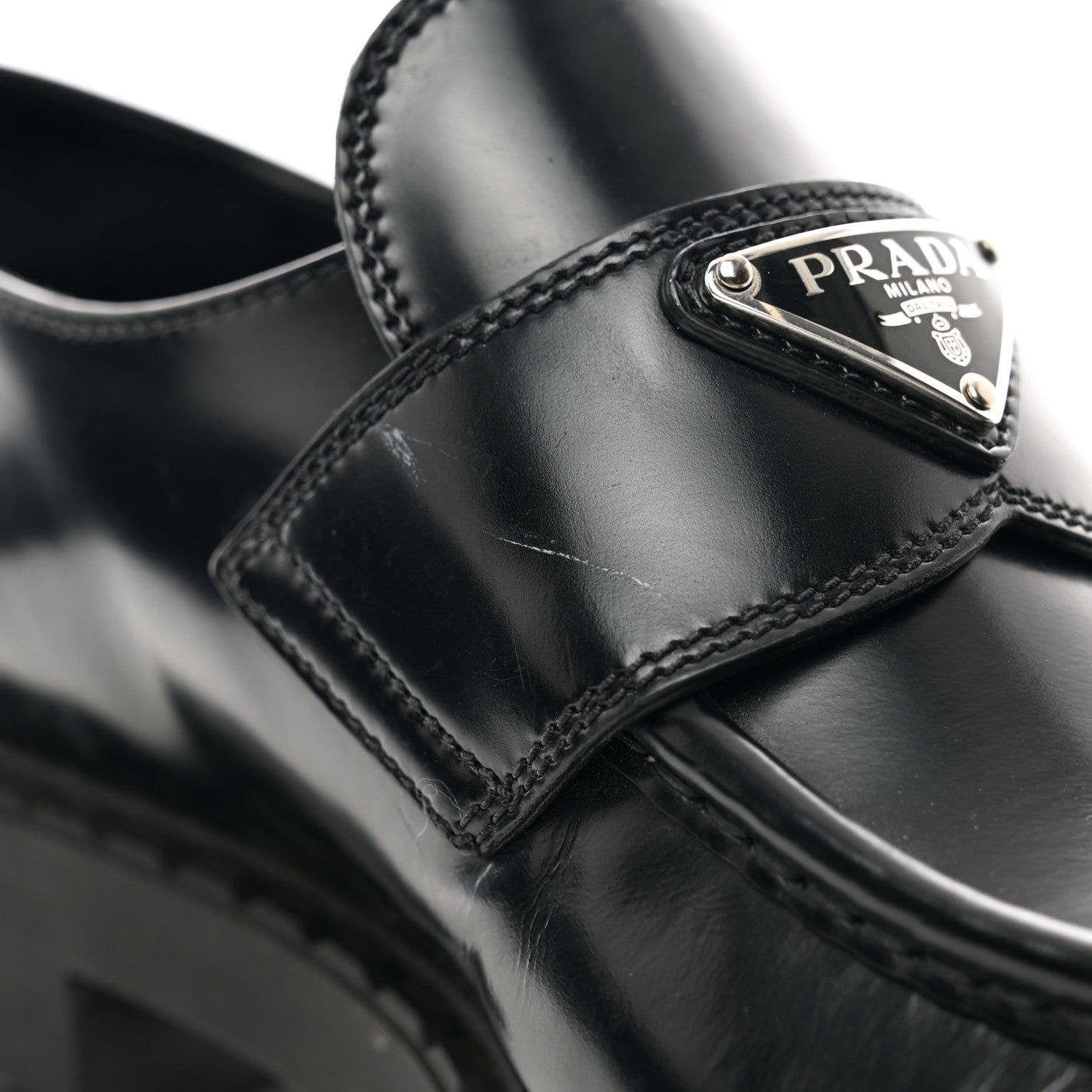 Prada Spazzolato Metal Triangle Logo 50mm Loafers 40.5 Black 9 of 9
