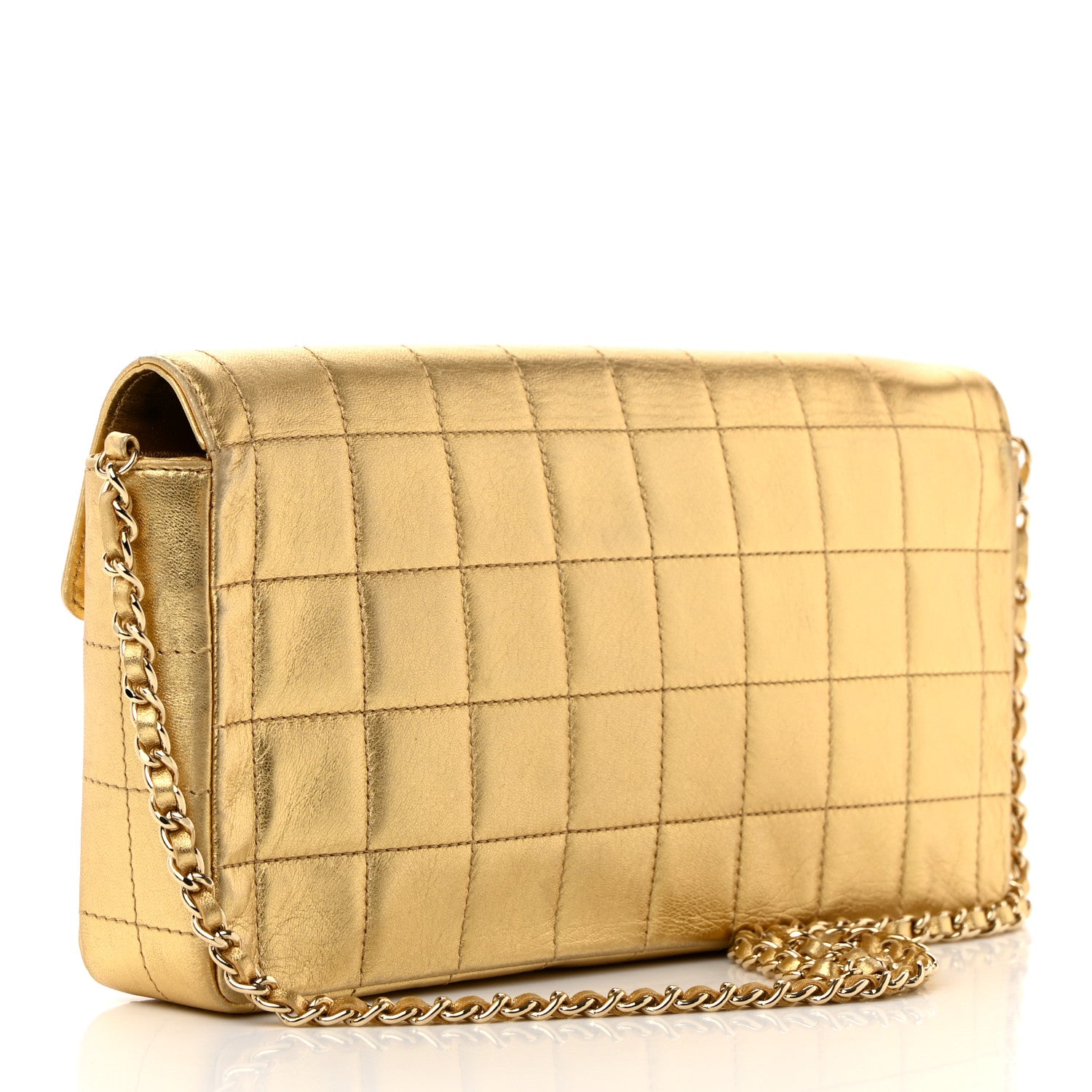 Chanel Metallic Lambskin Quilted East West Chocolate Bar Flap Gold 3 of 16